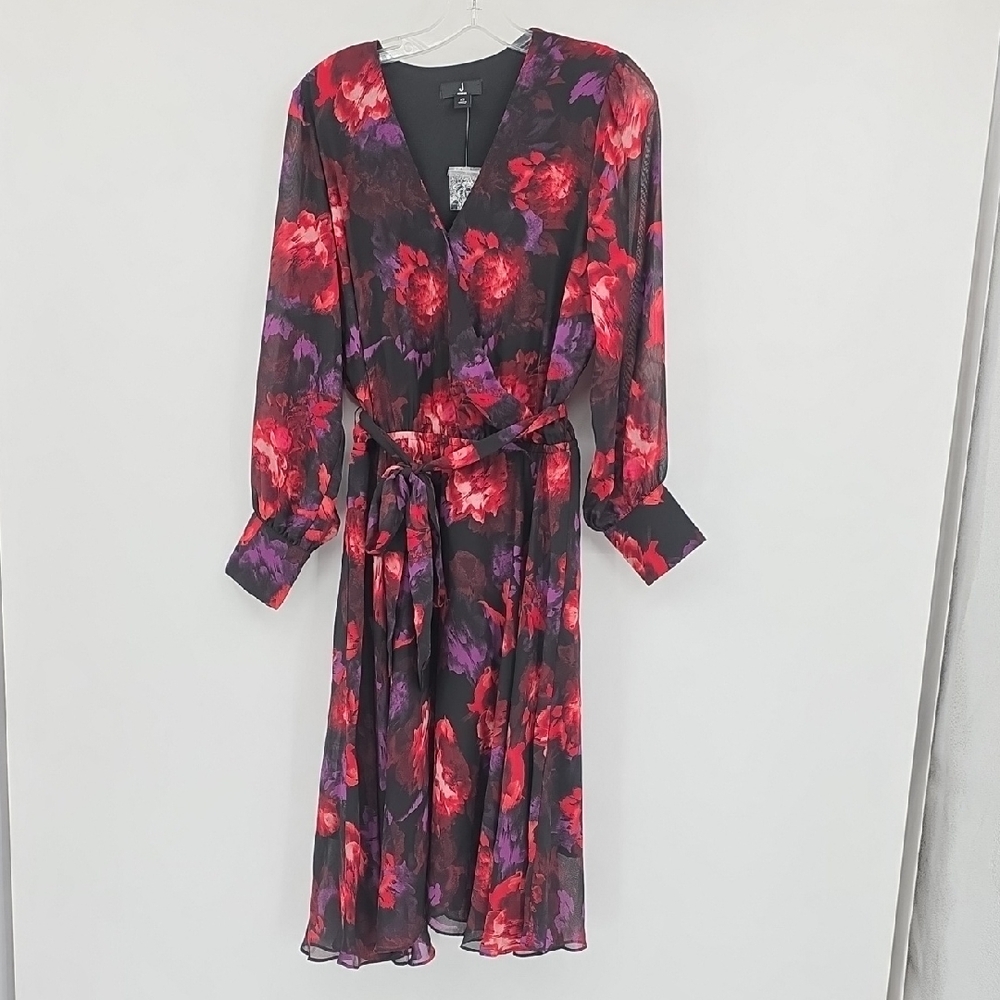Jason Wu Red and Pink Wrap Sundress with Bishop Sleeves Size XS